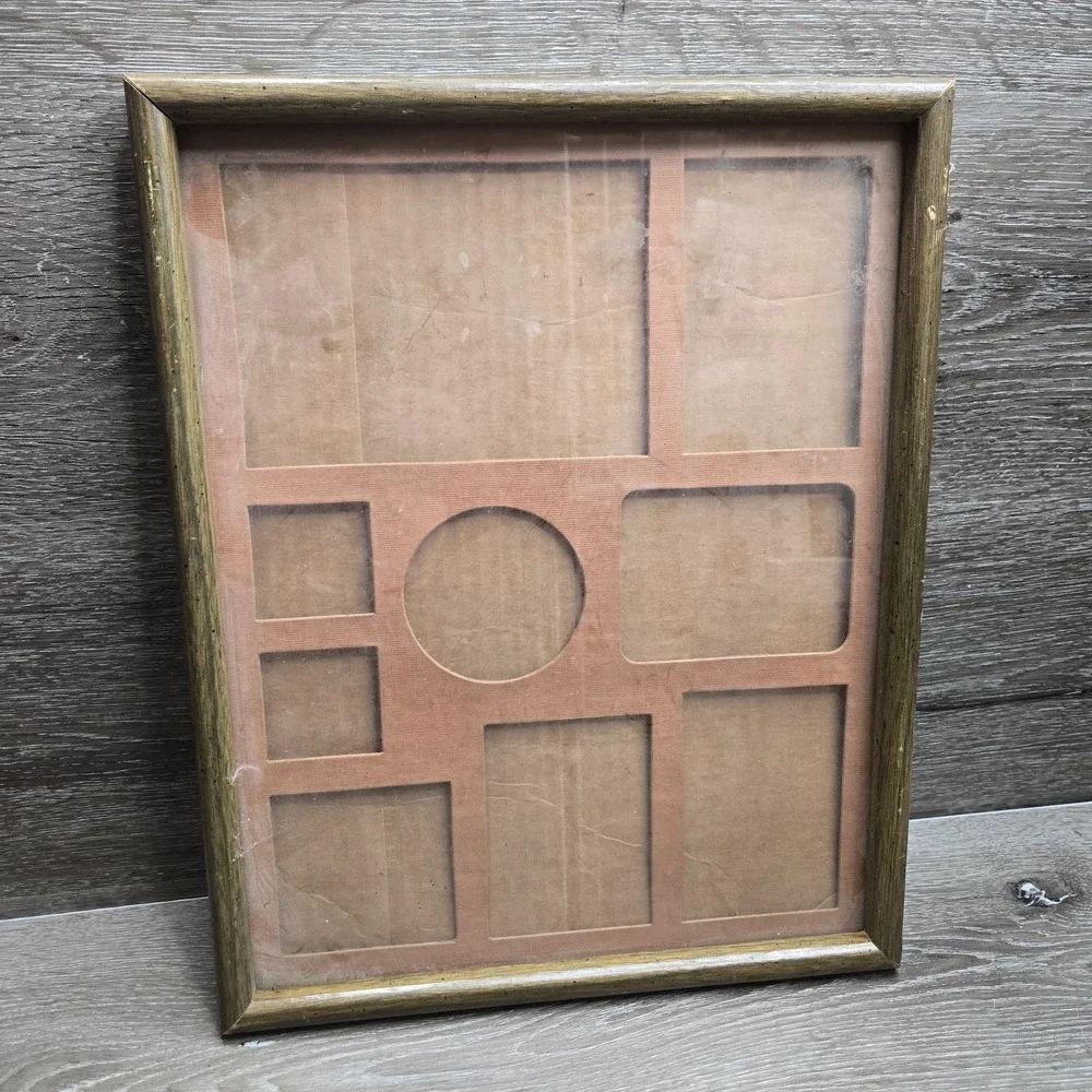 Vintage Wooden Multi Photo Frame Wall Hanging Collage Display 8 Openings 15 x 12